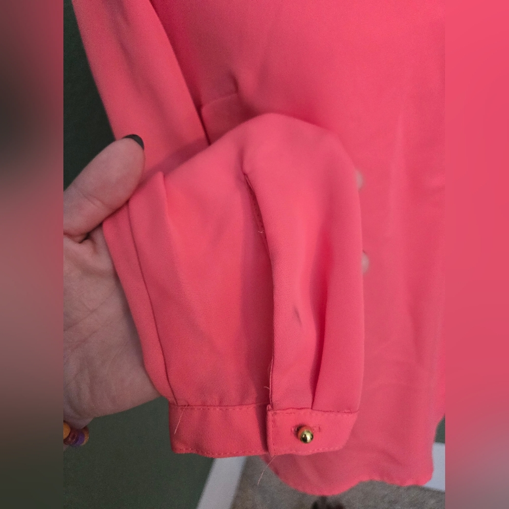 LC Lauren Conrad Pink/Coral Long Sleeve Blouse With Gold Button Accents Small - Picture 6 of 7